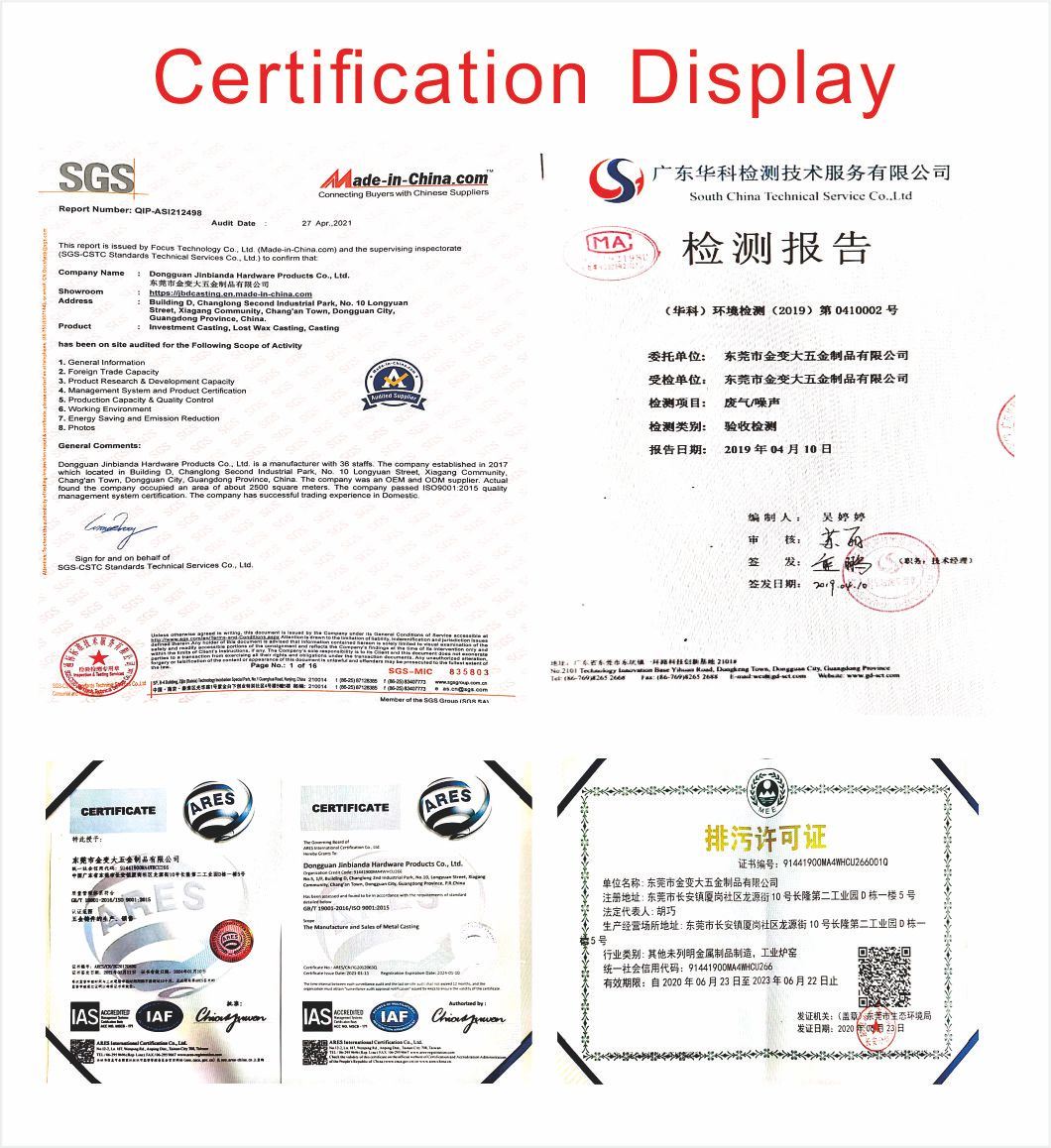 Produits de moulage de précision personnalisés en acier inoxydable à cire perdue en usine de Chine